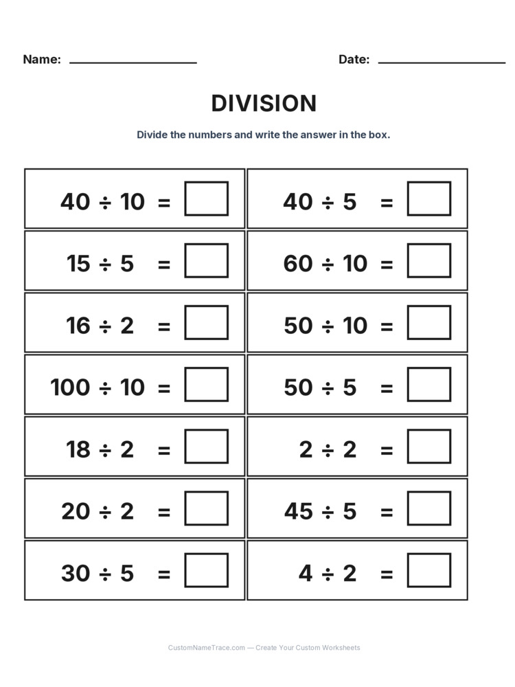Grade 2 Division Intro Facts worksheet 5 for kids