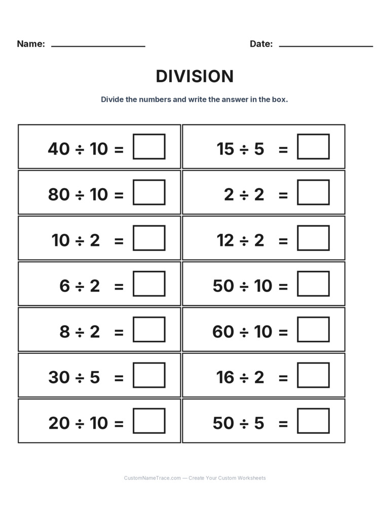 Grade 2 Division Intro Facts worksheet 6 for kids