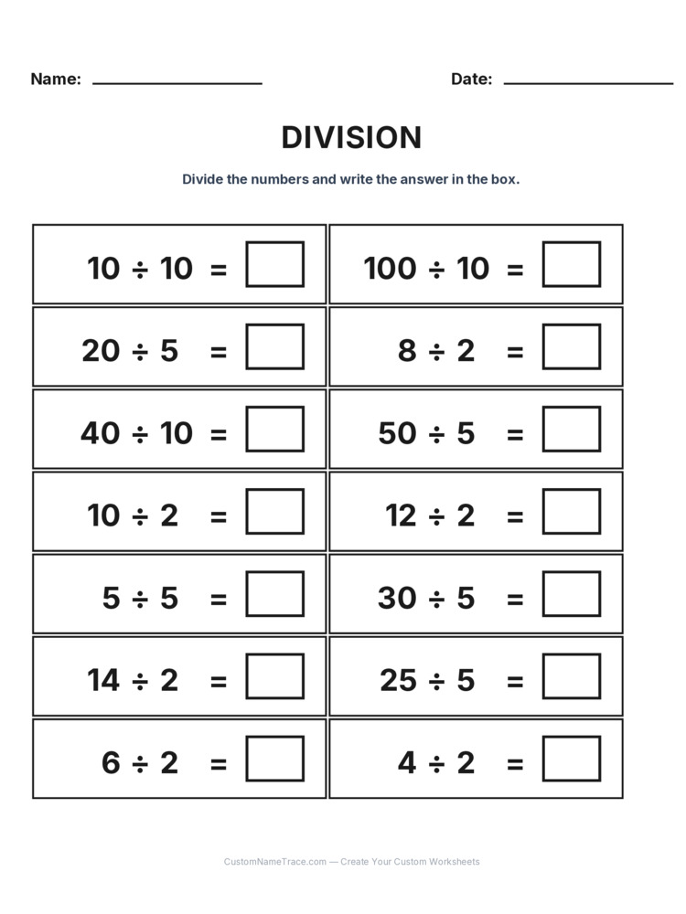 Grade 2 Division Intro Facts worksheet 7 for kids