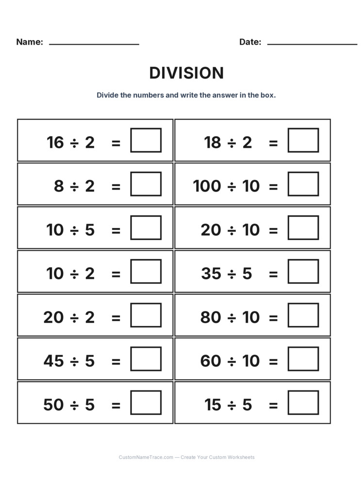 Grade 2 Division Intro Facts worksheet 8 for kids