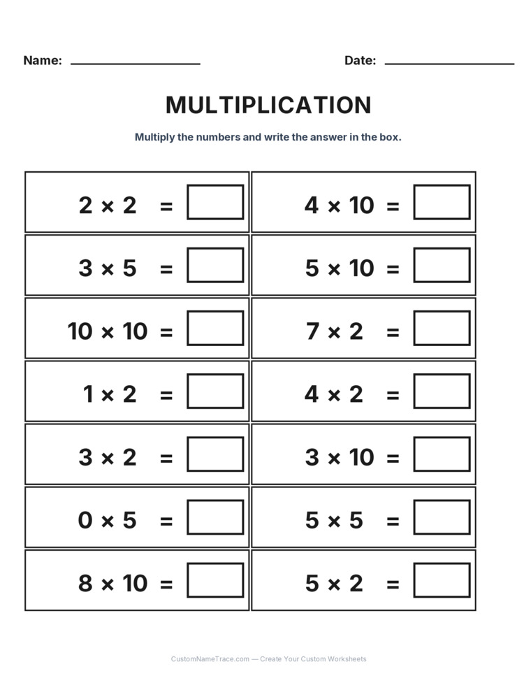 Grade 2 Multiplication Intro Facts worksheet 1 for kids