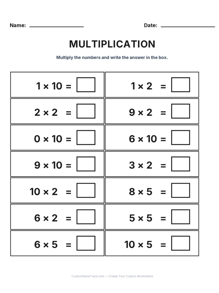 Grade 2 Multiplication Intro Facts worksheet 11 for kids