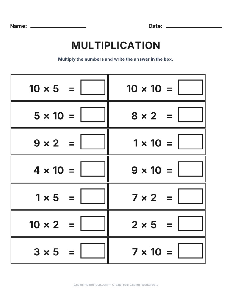 Grade 2 Multiplication Intro Facts worksheet 13 for kids