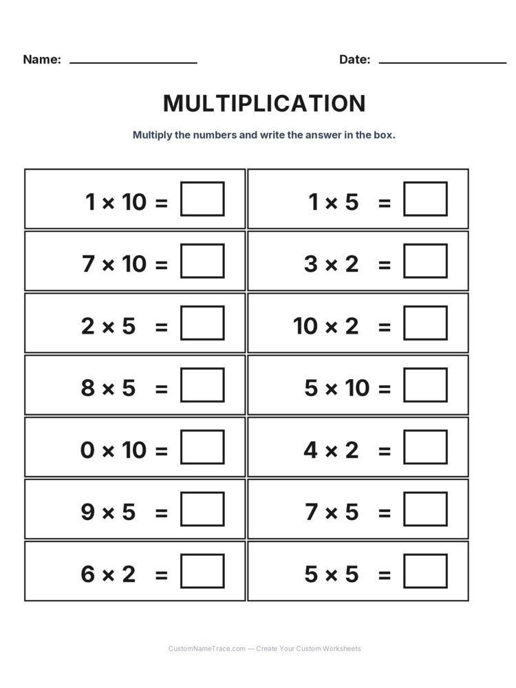 Grade 2 Multiplication Intro Facts worksheet 14 for kids