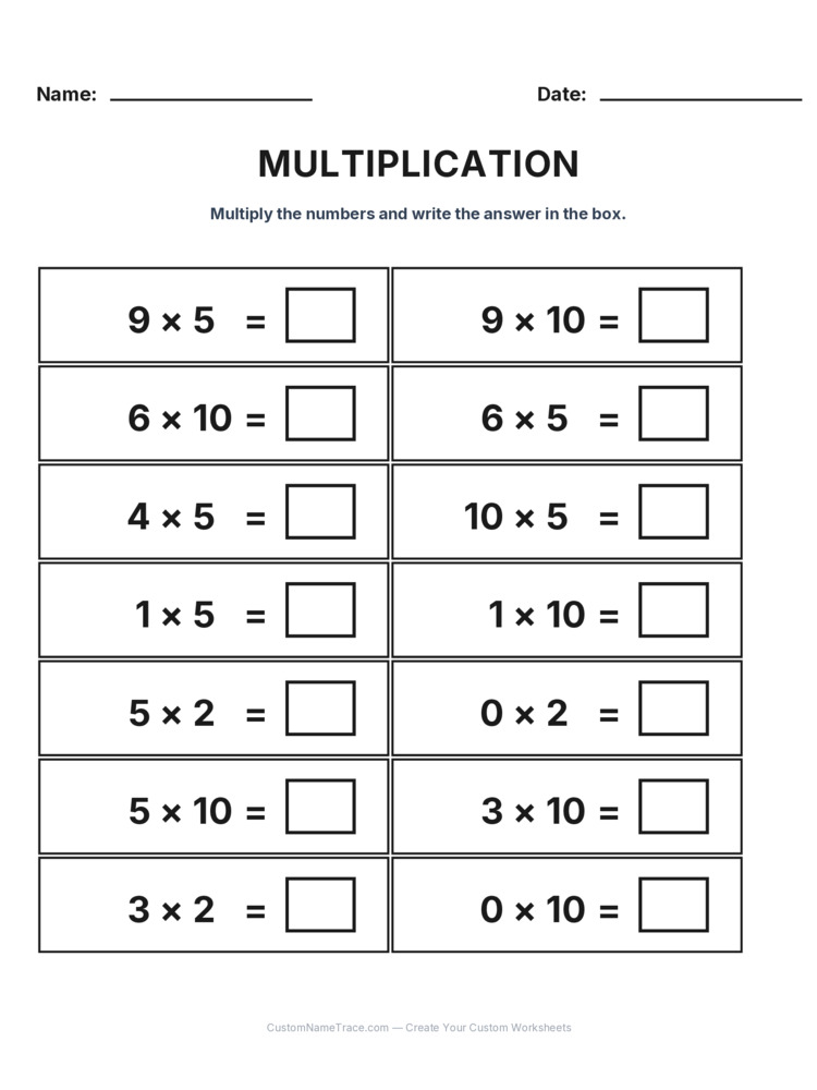 Grade 2 Multiplication Intro Facts worksheet 16 for kids