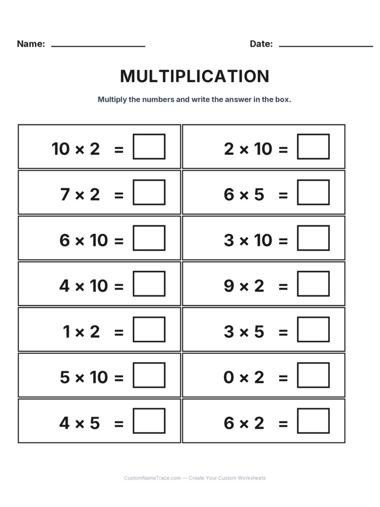 Grade 2 Multiplication Intro Facts worksheet 17 for kids