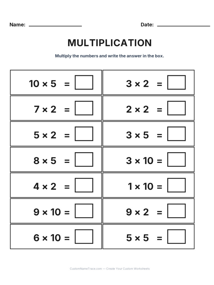 Grade 2 Multiplication Intro Facts worksheet 18 for kids