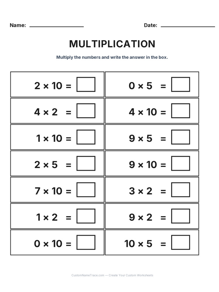 Grade 2 Multiplication Intro Facts worksheet 19 for kids
