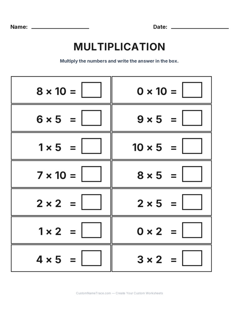 Grade 2 Multiplication Intro Facts worksheet 2 for kids