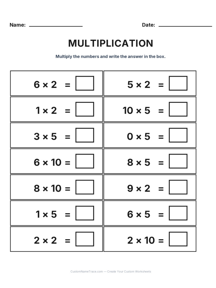 Grade 2 Multiplication Intro Facts worksheet 20 for kids