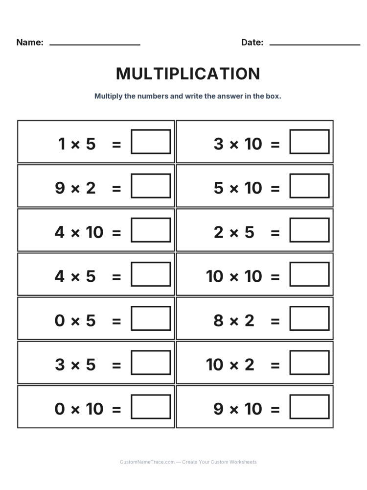 Grade 2 Multiplication Intro Facts worksheet 22 for kids