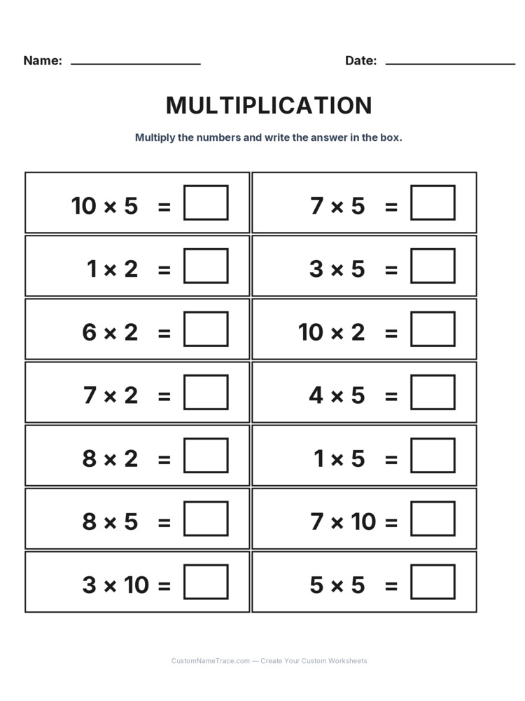 Grade 2 Multiplication Intro Facts worksheet 24 for kids