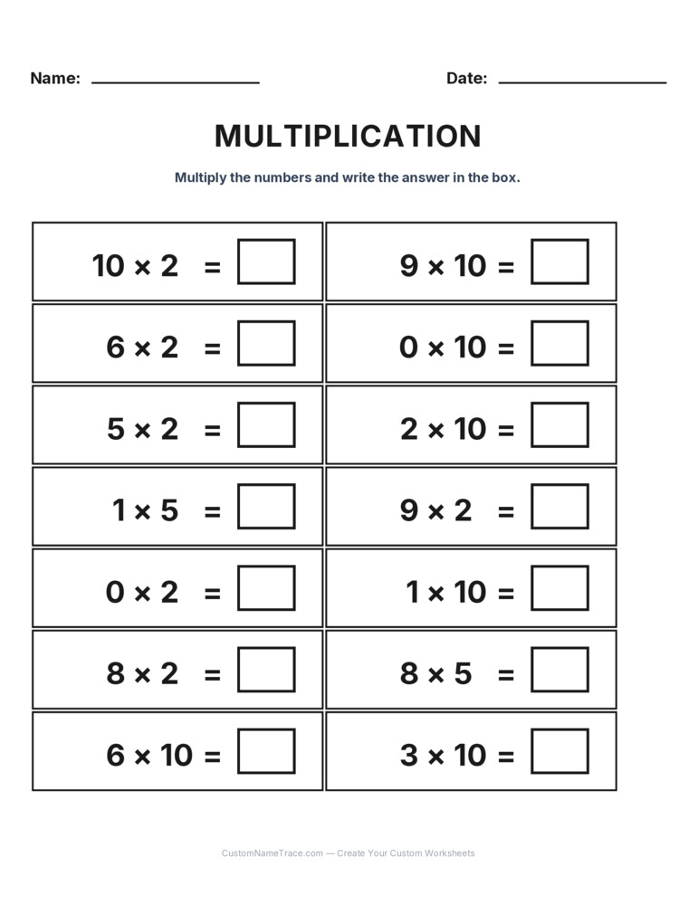 Grade 2 Multiplication Intro Facts worksheet 25 for kids
