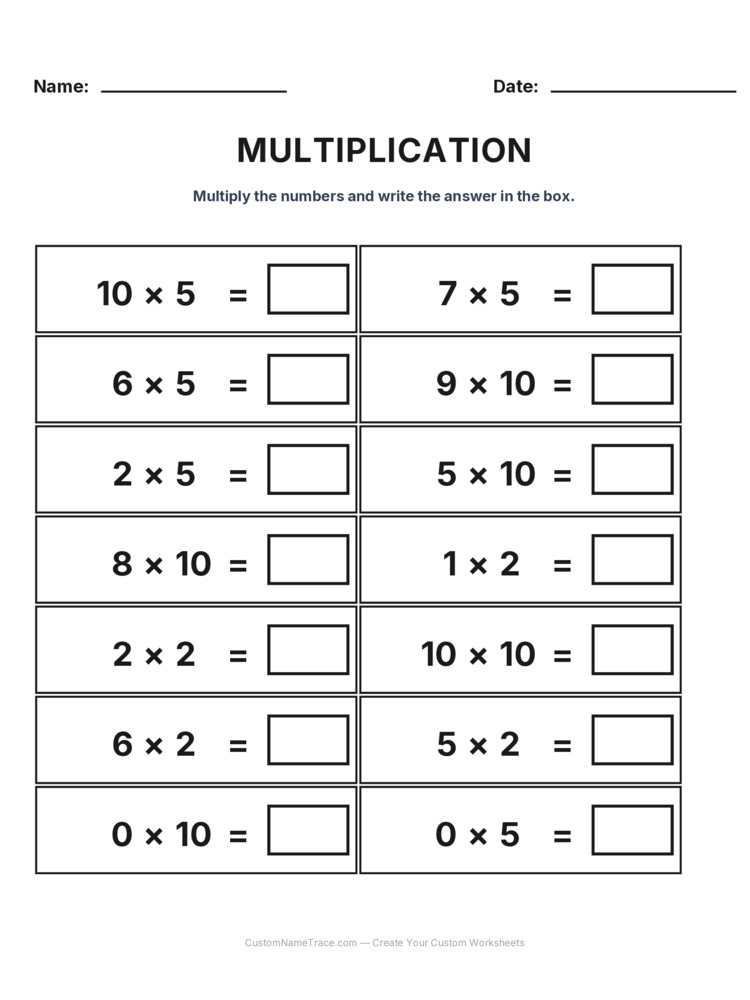 Grade 2 Multiplication Intro Facts worksheet 26 for kids