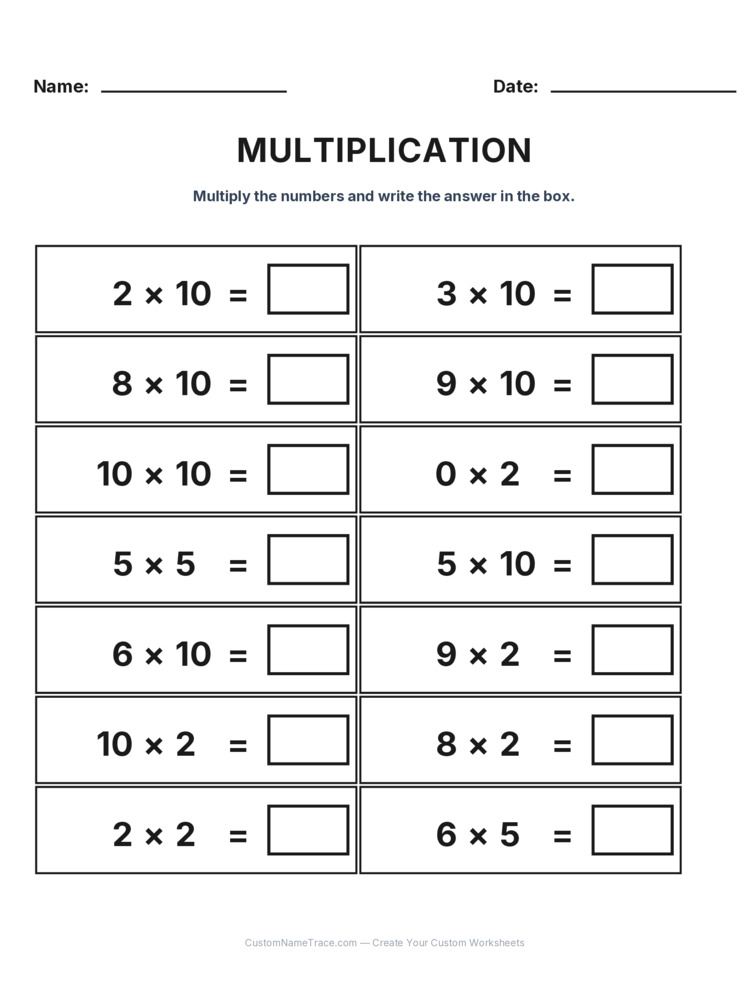 Grade 2 Multiplication Intro Facts worksheet 28 for kids