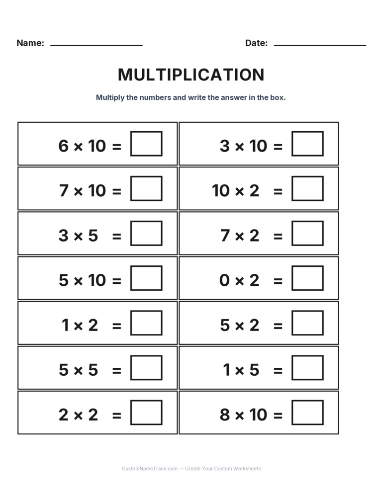 Grade 2 Multiplication Intro Facts worksheet 3 for kids