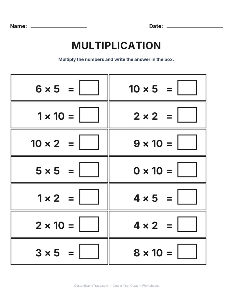Grade 2 Multiplication Intro Facts worksheet 4 for kids