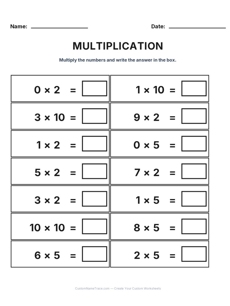 Grade 2 Multiplication Intro Facts worksheet 5 for kids