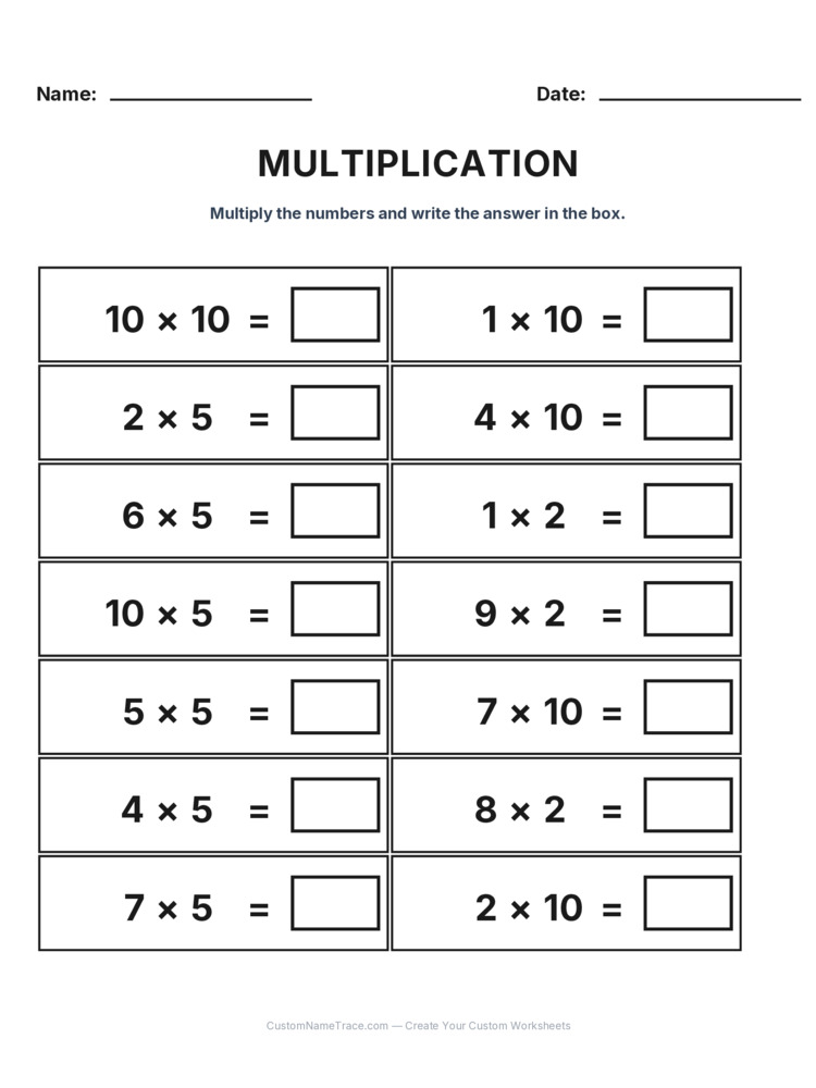 Grade 2 Multiplication Intro Facts worksheet 6 for kids