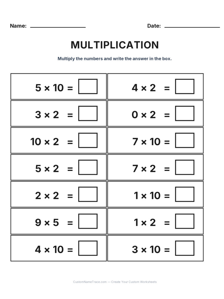 Grade 2 Multiplication Intro Facts worksheet 7 for kids