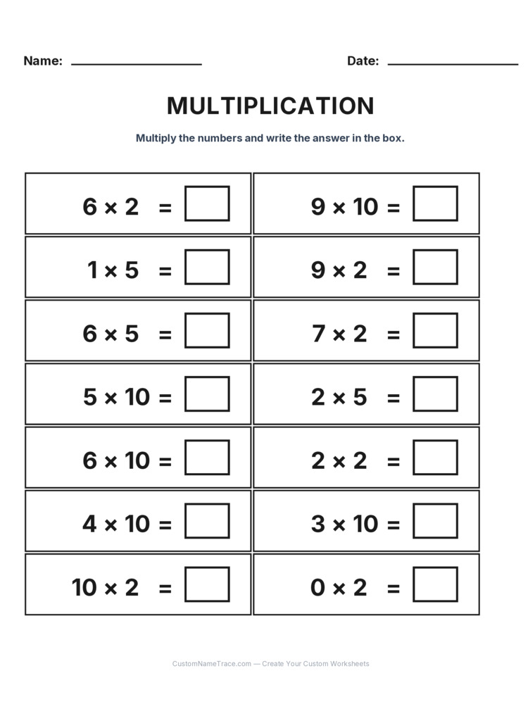 Grade 2 Multiplication Intro Facts worksheet 8 for kids