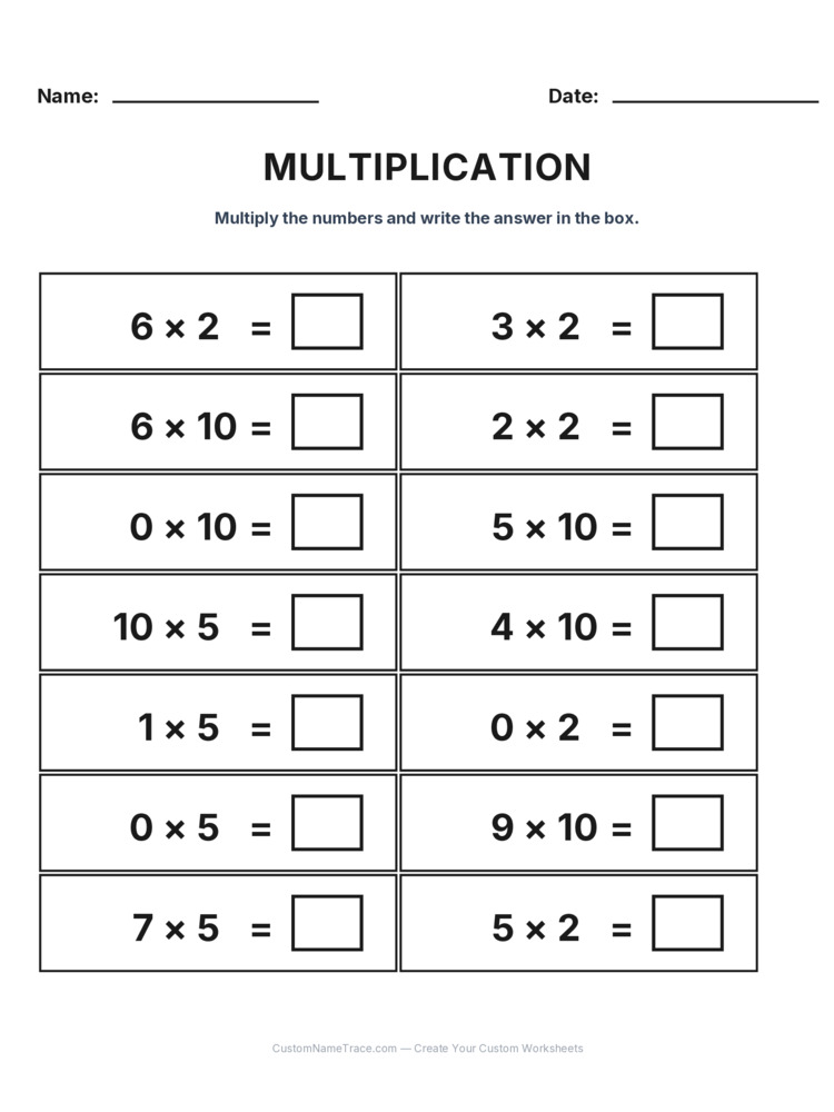 Grade 2 Multiplication Intro Facts worksheet 9 for kids