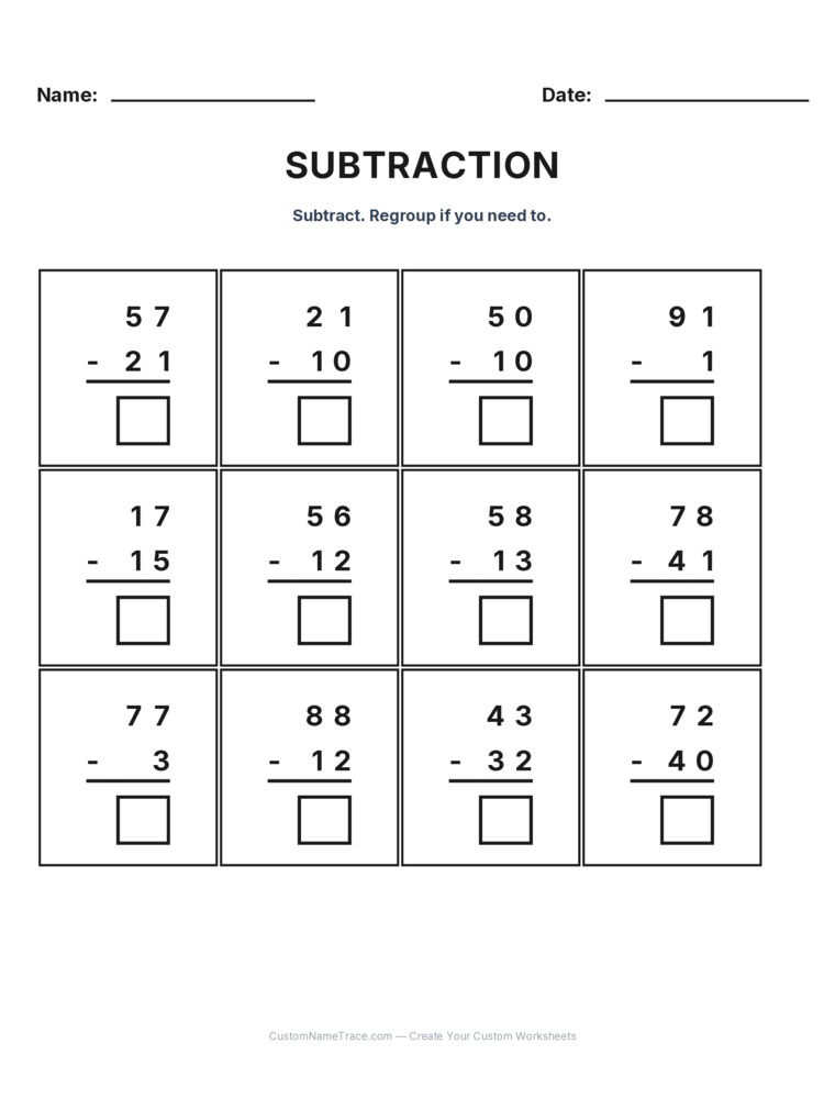 Grade 2 Subtraction No Regrouping worksheet 11 for kids