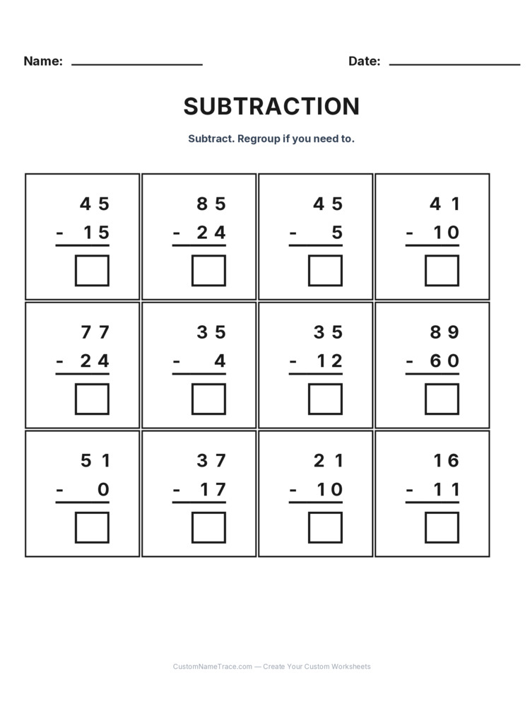 Grade 2 Subtraction No Regrouping worksheet 16 for kids