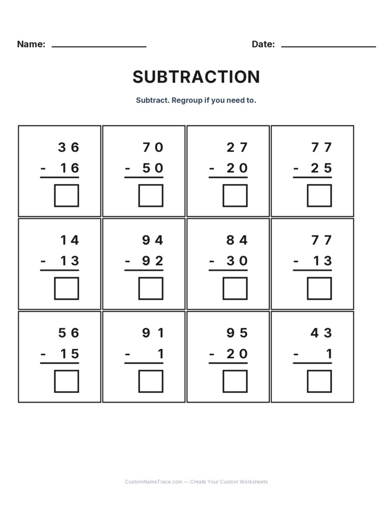 Grade 2 Subtraction No Regrouping worksheet 17 for kids