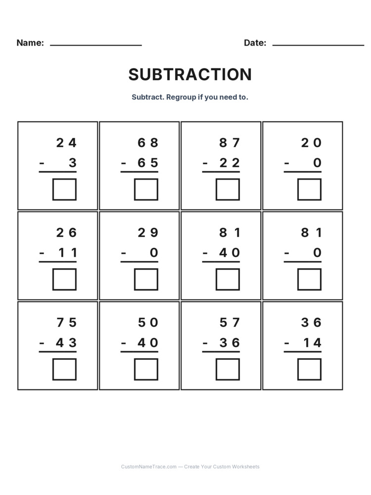 Grade 2 Subtraction No Regrouping worksheet 18 for kids