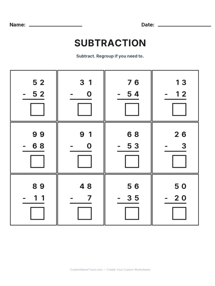 Grade 2 Subtraction No Regrouping worksheet 19 for kids