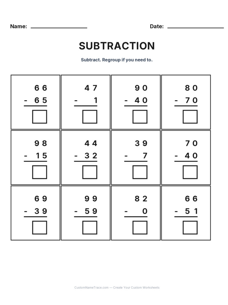Grade 2 Subtraction No Regrouping worksheet 21 for kids