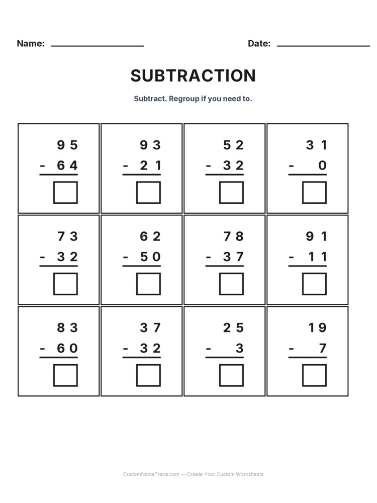Grade 2 Subtraction No Regrouping worksheet 23 for kids