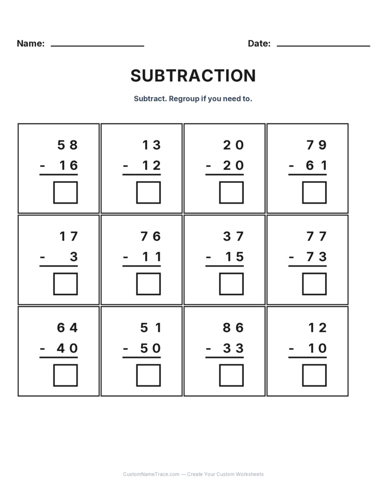 Grade 2 Subtraction No Regrouping worksheet 24 for kids