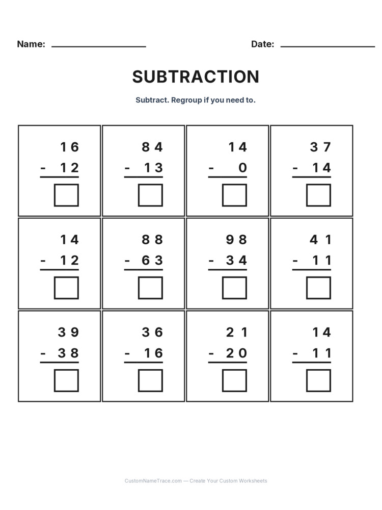 Grade 2 Subtraction No Regrouping worksheet 25 for kids