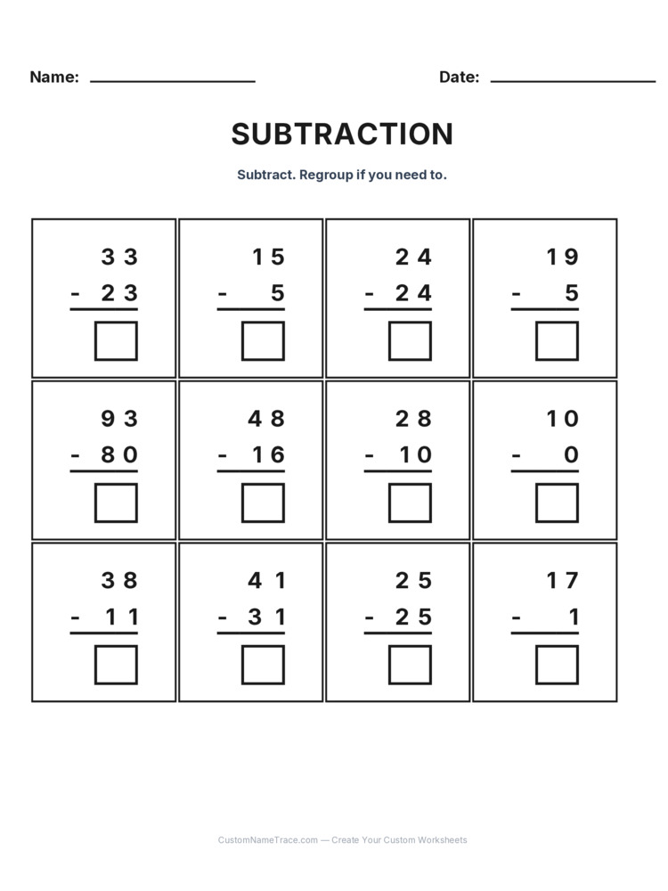Grade 2 Subtraction No Regrouping worksheet 28 for kids