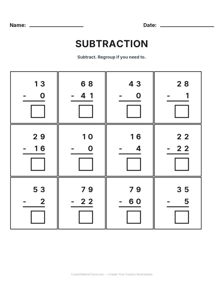 Grade 2 Subtraction No Regrouping worksheet 29 for kids