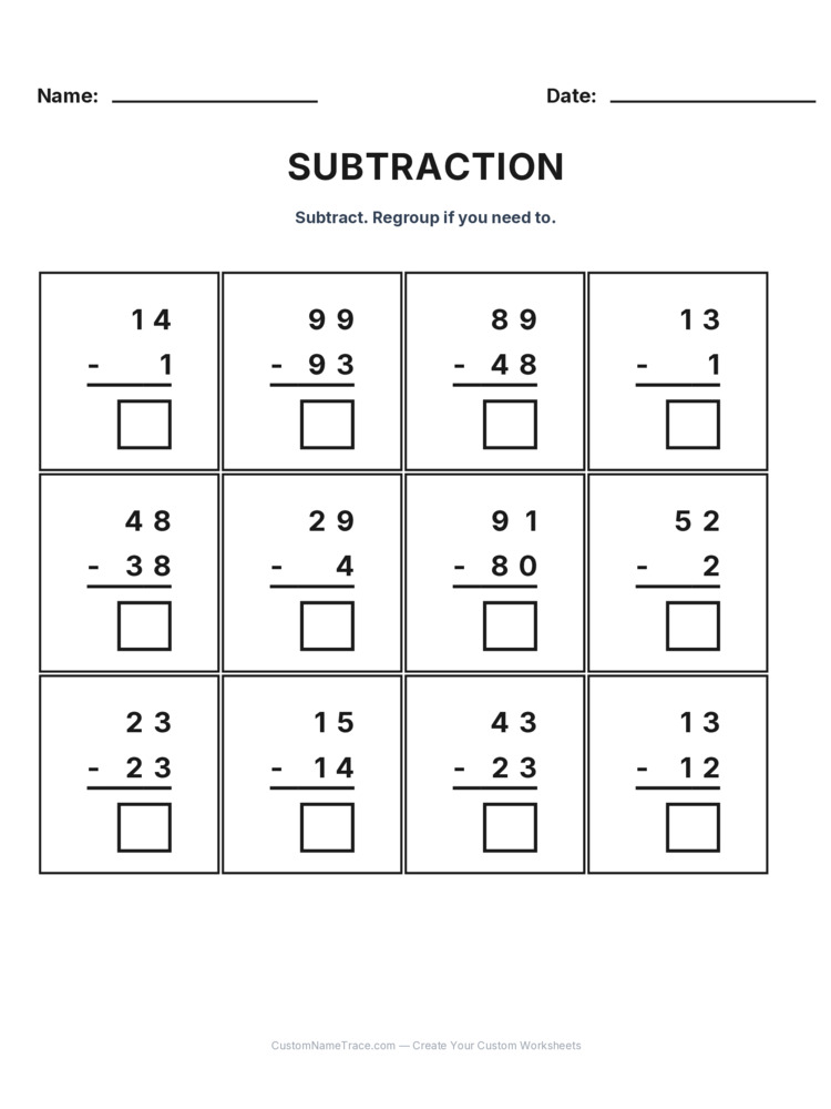 Grade 2 Subtraction No Regrouping worksheet 30 for kids