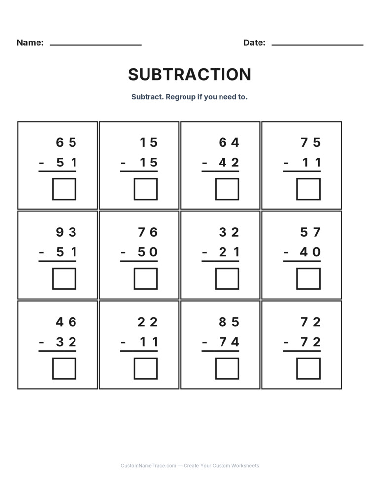 Grade 2 Subtraction No Regrouping worksheet 4 for kids