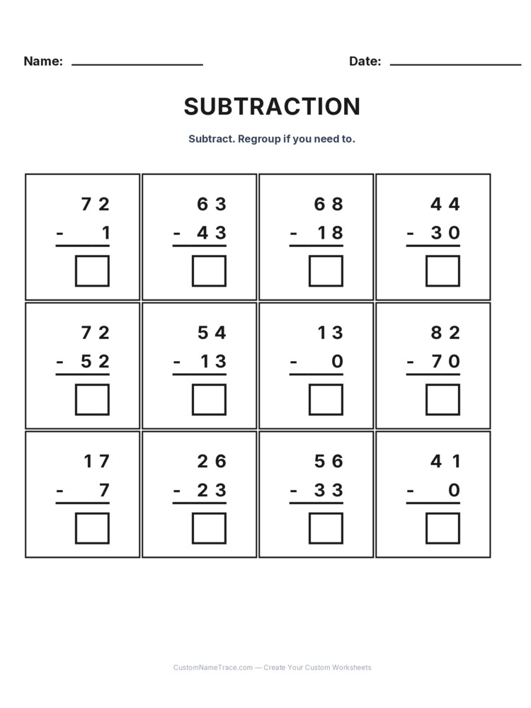 Grade 2 Subtraction No Regrouping worksheet 6 for kids
