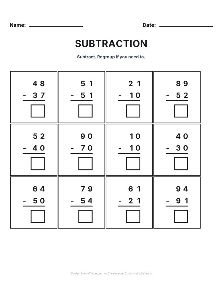 Grade 2 Subtraction No Regrouping worksheet 8 for kids