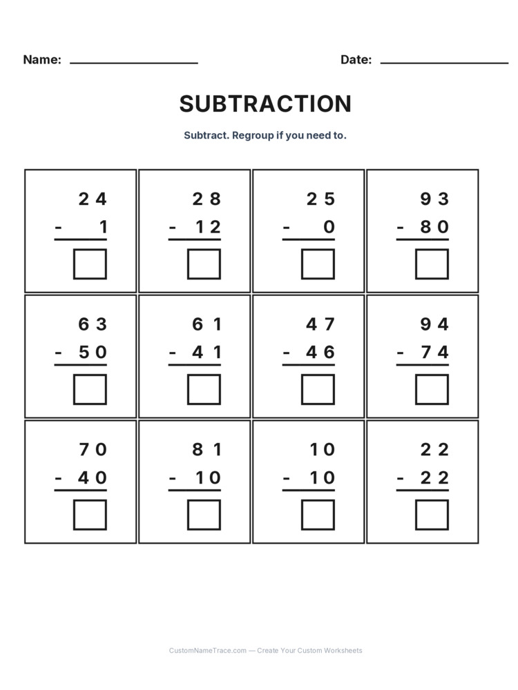 Grade 2 Subtraction No Regrouping worksheet 9 for kids