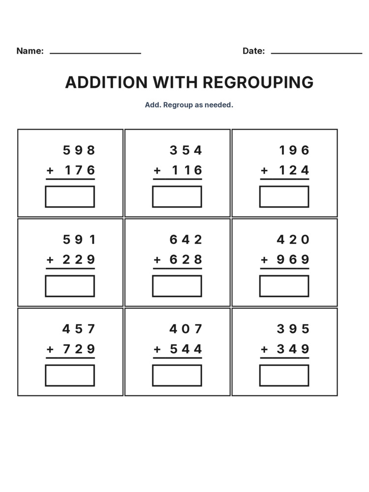 Grade 3 Addition Regrouping worksheet 23 for kids