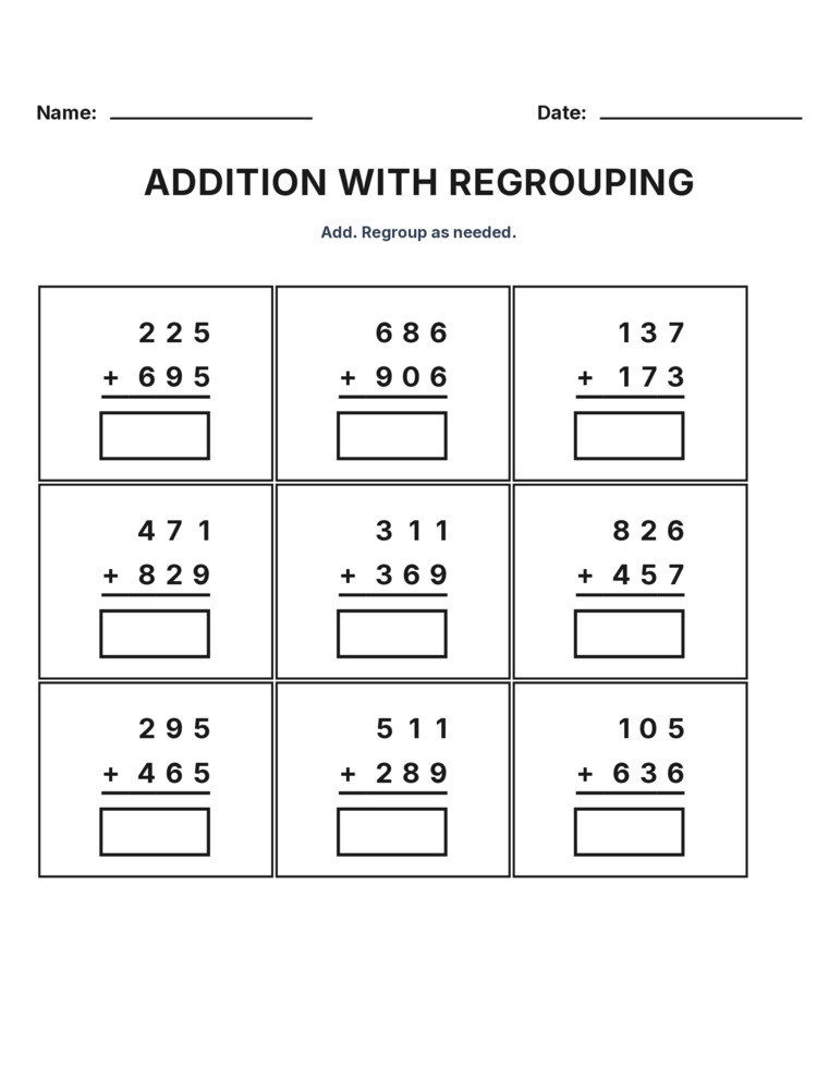 Grade 3 Addition Regrouping worksheet 26 for kids