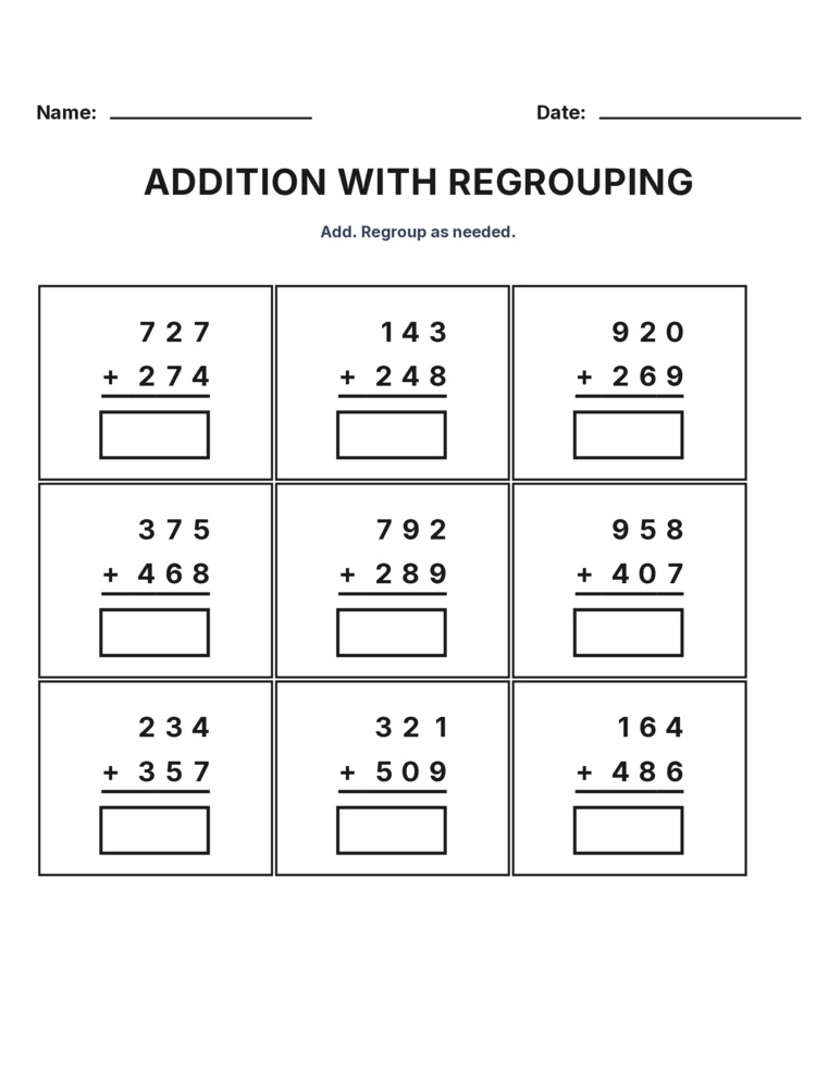 Grade 3 Addition Regrouping worksheet 29 for kids