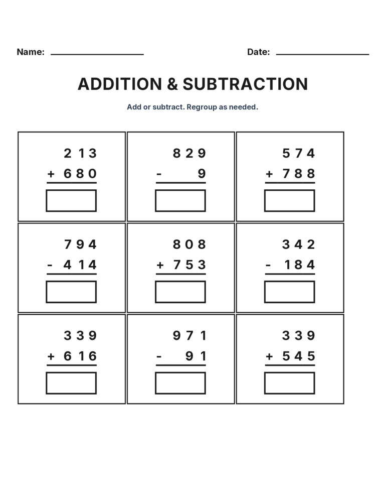 Grade 3 Addition & Subtraction Mixed Review worksheet 14 for kids
