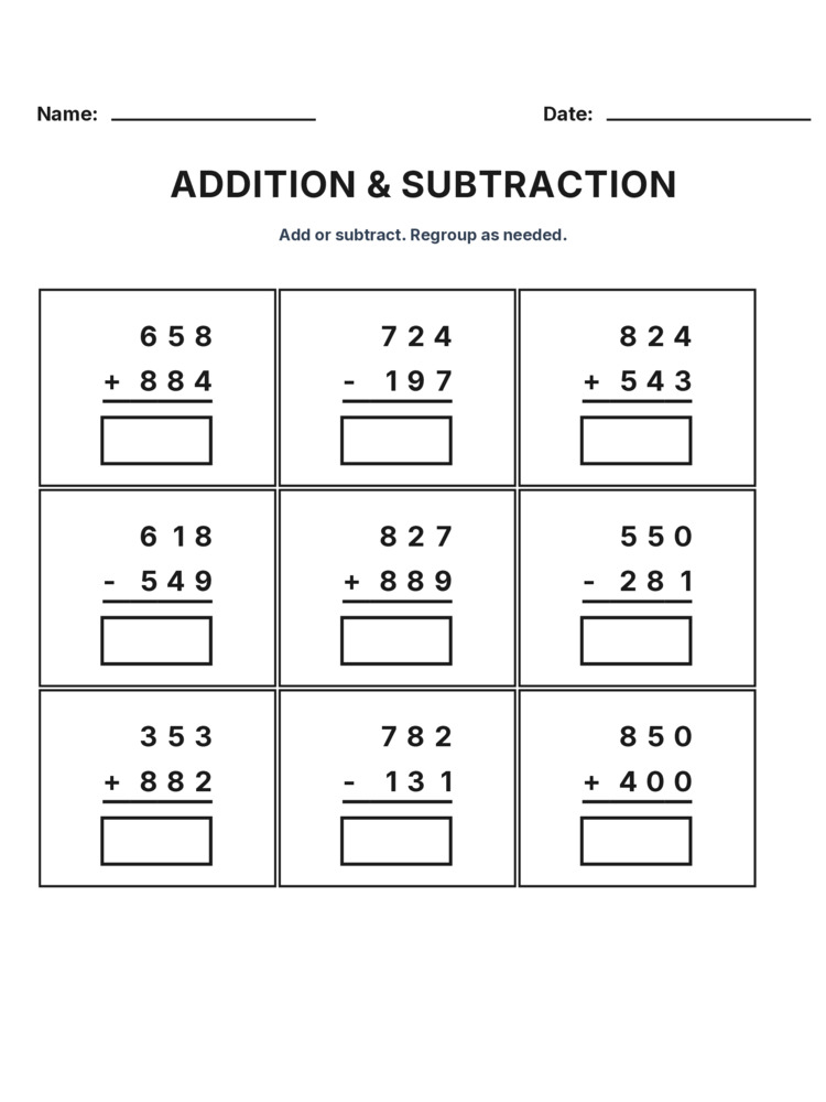 Grade 3 Addition & Subtraction Mixed Review worksheet 15 for kids