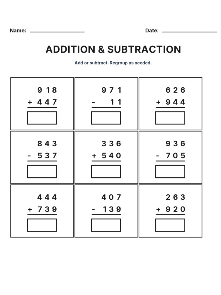 Grade 3 Addition & Subtraction Mixed Review worksheet 17 for kids