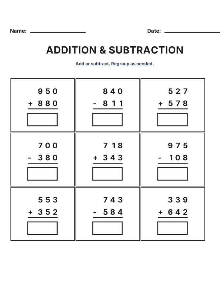 Grade 3 Addition & Subtraction Mixed Review worksheet 24 for kids
