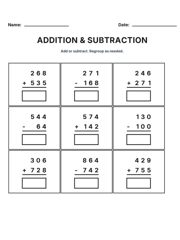 Grade 3 Addition & Subtraction Mixed Review worksheet 25 for kids